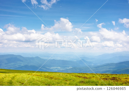 beautiful carpathian mountain landscape of ukraine. sunny day in summer. transcarpathia region is the best place for summer vacations in eastern europe. blue sky with clouds 126846985