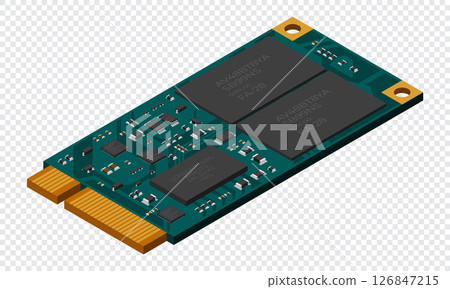 Isometric solid state drive. Drive ssd storage illustration. SSD M.2 illustration. Computer hardware components. Vector illustration 126847215