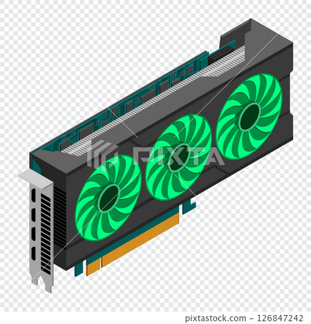 Isometric video graphic card. Video card isometric. Computer hardware components. GPU graphic card illustration 126847242