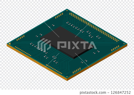 Isometric processor. Central processing unit or CPU. Computer hardware components. Semiconductor technology concept. Vector illustration Isometric processor. Central processing unit or CPU. Computer hardware components. Semiconductor technology concept. Vector illustration 126847252