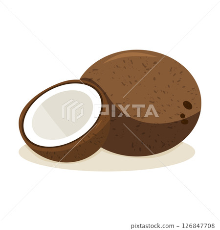 Whole and sliced coconut on a plain background with natural texture 126847708