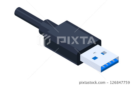 Isometric usb port. USB type A. USB connector. Connector and port. Computer hardware component. Vector illustration Isometric usb port. USB type A. USB connector. Connector and port. Computer hardware component. Vector illustration 126847759