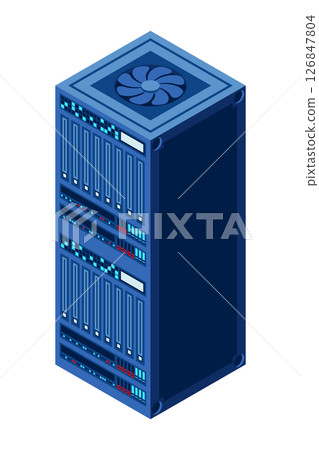 Isometric server. Network server room. 3D computer equipment. Storage database. Isometric technology Isometric server. Network server room. 3D computer equipment. Storage database. Isometric technology 126847804
