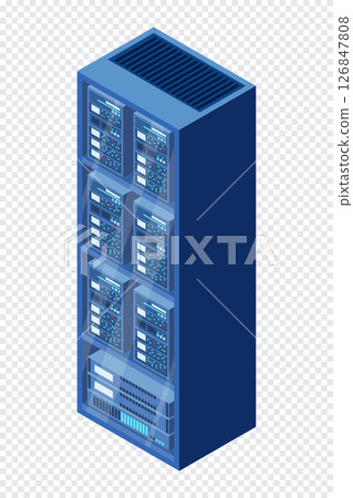 Isometric server. Network server room. 3D computer equipment. Storage database. Isometric technology Isometric server. Network server room. 3D computer equipment. Storage database. Isometric technology 126847808
