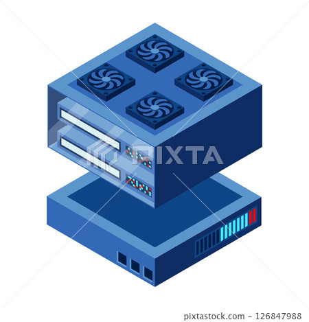 Isometric futuristic server. Isometric database or data center. Abstract blockchain. Computer storage. Cloud storage. Isometric technology Isometric futuristic server. Isometric database or data center. Abstract blockchain. Computer storage. Cloud storage. Isometric technology 126847988