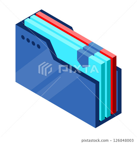 Isometric folder with documents. Document folder isometric. Archive containing documents. Isometric technology 126848003
