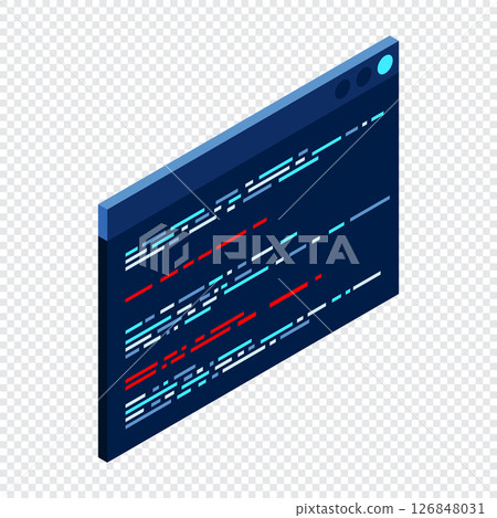 Source code isometric. Abstract programming language and program code on a screen. Isometric technology 126848031