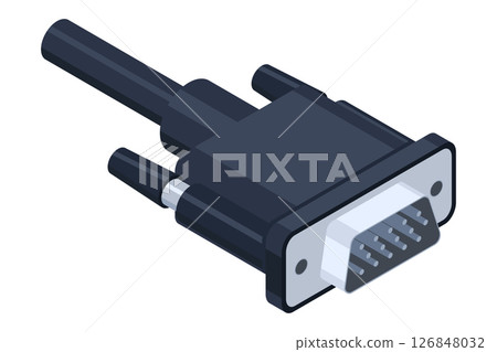 Isometric VGA port. Video graphics array. VGA connector. Connector and port. Computer hardware component. Vector illustration 126848032