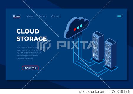 Cloud computing isometric landing page. Cloud storage server. Cloud computing online database technology. Isometric technology Cloud computing isometric landing page. Cloud storage server. Cloud computing online database technology. Isometric technology 126848156