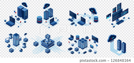Set of isometric modern technology concept for cloud computing, Datacenter, Database, artificial intelligence, and blockchain technology. Isometric technology Set of isometric modern technology concept for cloud computing, Datacenter, Database, artificial intelligence, and blockchain technology. Isometric technology 126848164
