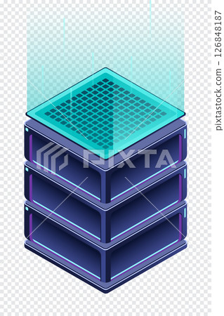 Isometric futuristic server. Isometric database or data center. Abstract blockchain. Computer storage. Cloud storage. Isometric technology 126848187