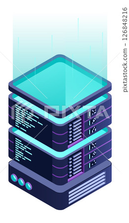 Isometric futuristic server. Isometric database or data center. Abstract blockchain. Computer storage. Cloud storage. Isometric technology Isometric futuristic server. Isometric database or data center. Abstract blockchain. Computer storage. Cloud storage. Isometric technology 126848216