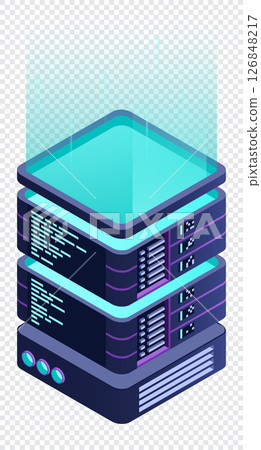 Isometric futuristic server. Isometric database or data center. Abstract blockchain. Computer storage. Cloud storage. Isometric technology Isometric futuristic server. Isometric database or data center. Abstract blockchain. Computer storage. Cloud storage. Isometric technology 126848217
