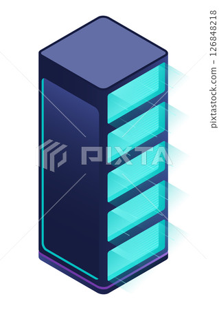 Isometric futuristic server. Isometric database or data center. Abstract blockchain. Computer storage. Cloud storage. Isometric technology Isometric futuristic server. Isometric database or data center. Abstract blockchain. Computer storage. Cloud storage. Isometric technology 126848218