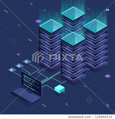Database servers. Server room data center. Hosting server isometric. Isometric technology. Vector isometric illustration 126848224