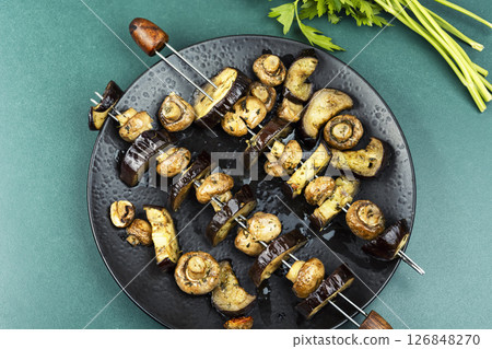 Roasted vegetable skewers. Roasted vegetable skewers. 126848270