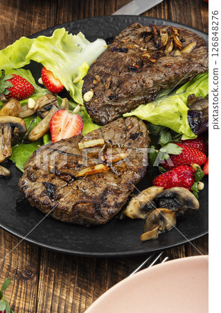 Served roasted beef meat steak. 126848276
