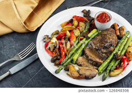Freshly baked duck breast. 126848306