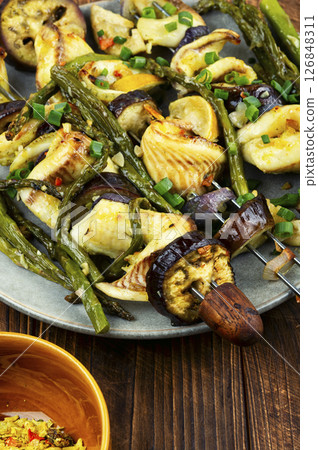 Grilled fish kebabs with fresh fish. Grilled fish kebabs with fresh fish. 126848311