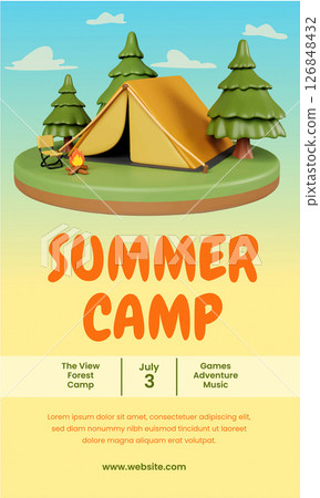 Camping adventure with forest elements for summer camp activities. Vector illustration 126848432