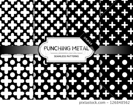 Set of perforated metal seamless patterns Cross Set of perforated metal seamless patterns Cross 126848562