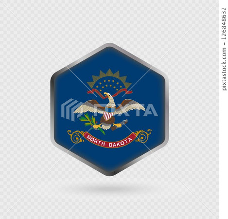 North Dakota State Flag Icon in Hexagon Shape. 126848632