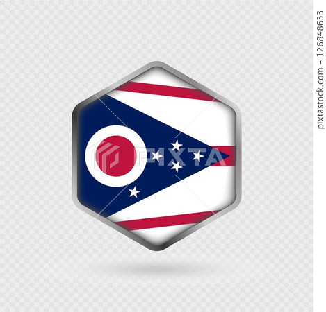 Ohio State Flag Icon in Hexagon Shape. 126848633