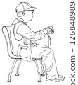Illustration of an old man sitting in a waiting room 126848989