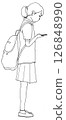 Illustration of a high school girl looking at her smartphone 126848990