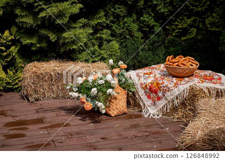 Wedding decoration in the Slavic style. Wedding decoration in the Slavic style. 126848992