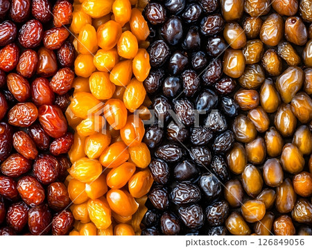 Dried Fruits Variety Assortment Organic Sweet Dates Apricots Figs Delicious Healthy Snack Food Dark 126849056