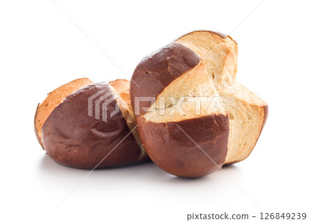 Crunchy bavarian buns isolated on white background. Crunchy bavarian buns isolated on white background. 126849239