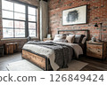 Industrial Loft Bedroom with Brick Wall 126849424