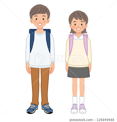 Elementary school girls and men Elementary school girls and men 126849488