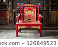 Antique Chinese Red Chair with Golden Ornate Design 126849523
