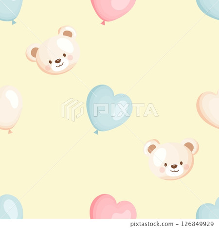 Cute teddy bear and heart balloon seamless pattern Cute teddy bear and heart balloon seamless pattern 126849929