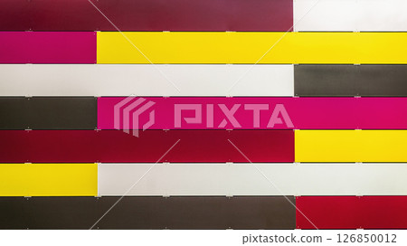 Colored background of colorful panels. Horizontal plastic planks painted with bright multi-colored paints. Abstract bright festive background Colored background of colorful panels. Horizontal plastic planks painted with bright multi-colored paints. Abstract bright festive background 126850012