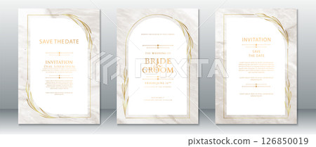 Elegant Cream and Gold Wedding Invitation Set with Marble Texture 126850019