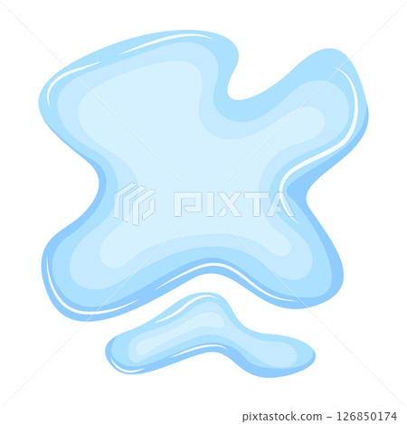 Water spill puddle. Blue liquid shape in flat cartoon style. Clean fluid drop design element isolated on white background Water spill puddle. Blue liquid shape in flat cartoon style. Clean fluid drop design element isolated on white background 126850174