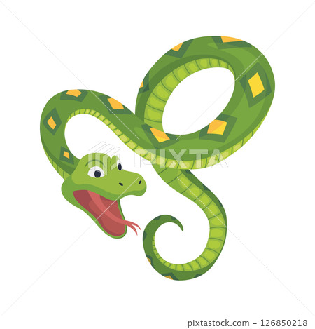 Cartoon color snake. Cute smiling animal, funny reptile of wild tropical nature. Flat vector isolated illustrations for kids design Cartoon color snake. Cute smiling animal, funny reptile of wild tropical nature. Flat vector isolated illustrations for kids design 126850218