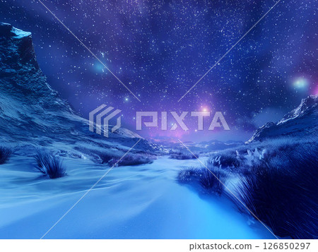 Starry sky and snowy scenery Starry sky and snowy scenery 126850297