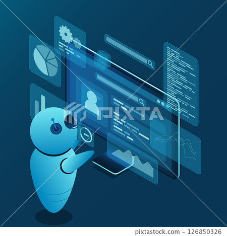 Isometric seo analysis. Search engine optimization analysis concept. Digital technology website. Isometric technology 126850326