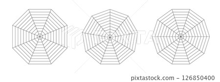 Kiviat blank spider radar diagram with eight, nine and ten segments Kiviat blank spider radar diagram with eight, nine and ten segments 126850400