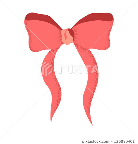 Red ribbon bow vector illustration. Coquette lush bowknot isolated on white background. Cute elegant trendy hair accessory, y2k party design, girly birthday decor in modern flat style with texture Red ribbon bow vector illustration. Coquette lush bowknot isolated on white background. Cute elegant trendy hair accessory, y2k party design, girly birthday decor in modern flat style with texture 126850401