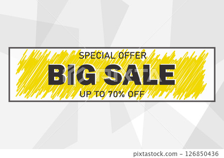 Big sale banner template. Horizontal yellow design for discount offers. Big sale banner template. Horizontal yellow design for discount offers. 126850436