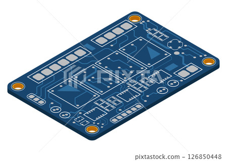 Isometric electronic board. Isometric printed circuit board. Integrated circuit board. Vector illustration 126850448