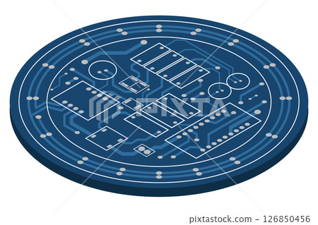 Isometric electronic board. Isometric printed circuit board. Integrated circuit board. Vector illustration 126850456