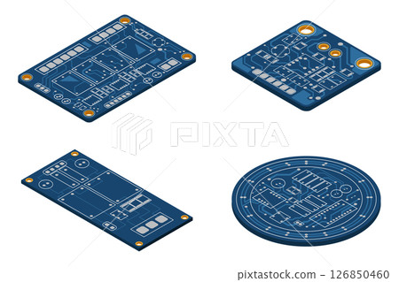 Set of isometric electronic board. Isometric printed circuit board. Integrated circuit board. Vector illustration Set of isometric electronic board. Isometric printed circuit board. Integrated circuit board. Vector illustration 126850460
