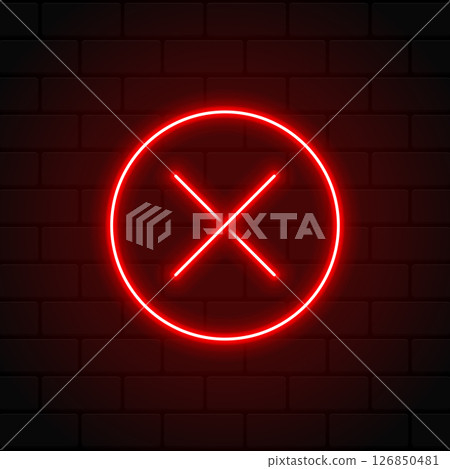 Cross mark in neon style. Red cross mark. Retro sign with glowing neon. Vector illustration 126850481