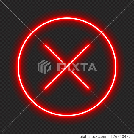 Cross mark in neon style. Red cross mark. Retro sign with glowing neon. Vector illustration Cross mark in neon style. Red cross mark. Retro sign with glowing neon. Vector illustration 126850482